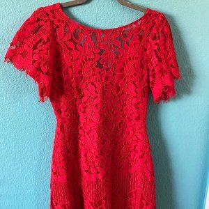 Pearson Red Lace Short Sleeve Dress